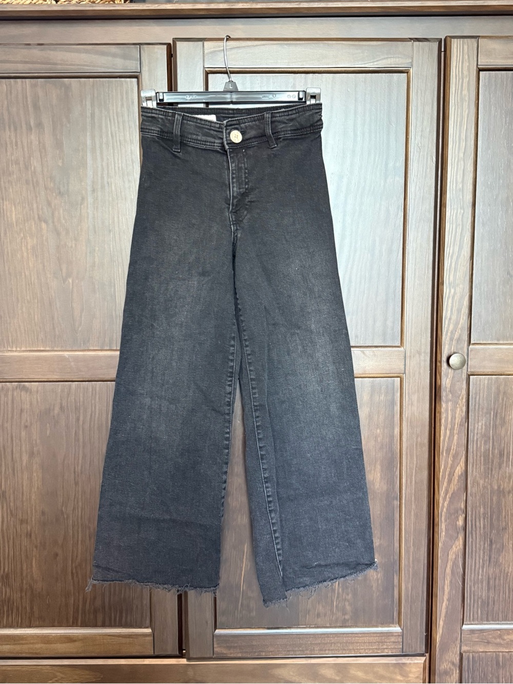 Zara Girls Black Wide Leg Jeans Raw Hem High Rise Size 9